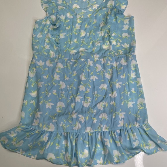 Collective Concepts Ruffled Floral Mini Dress Light Blue Size Large NEW w/o Tags - Picture 4 of 10